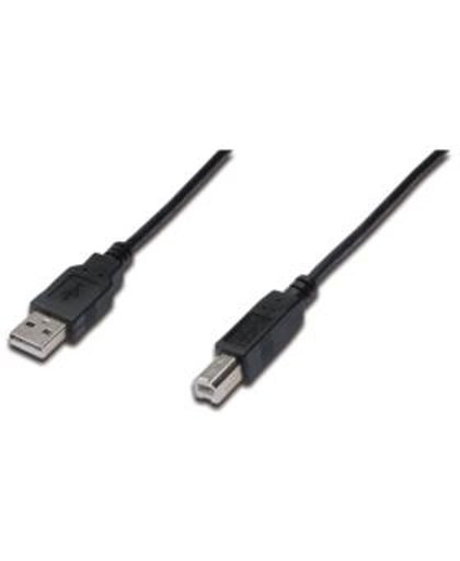 Digitus 1.8m, USB2.0-A/USB2.0-B 1.8m USB A USB B Mannelijk Mannelijk Zwart USB-kabel