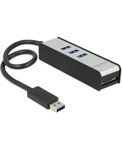 USB-HUB Delock 3-Port USB3.0, +1x SD Slot Aluline extern