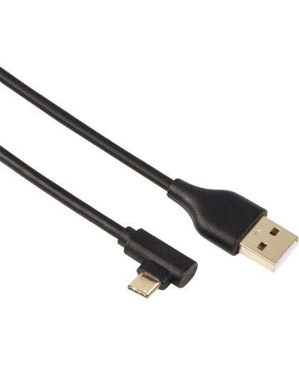 Hama USB-C-2.0 kabel, 90° hoekstekker, verguld, draaibeveiliging, 1,00 m