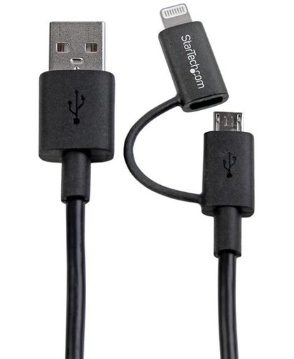 StarTech.com Apple Lightning of Micro USB naar USB kabel 1 m zwart mobiele telefoonkabel