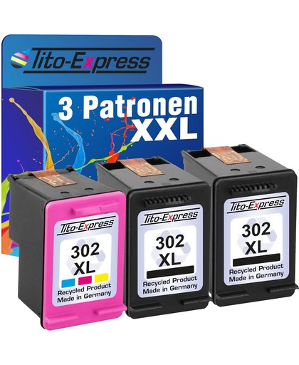 PlatinumSerie® voordeelset 3 Cartridge/Patronen compatibel voor HP 302 XL Black & Color met chip zodat de vulstand het weer doet