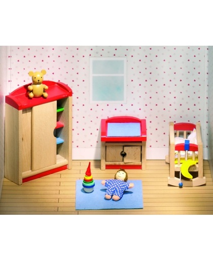 Goki Houten poppenhuis moderne kinderkamer 12-delig
