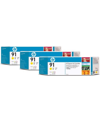 HP 91 gele inktcartridges, 775 ml, 3-pack inktcartridge