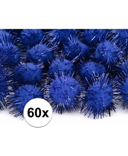 60x kobalt blauwe knutsel pompons 20 mm