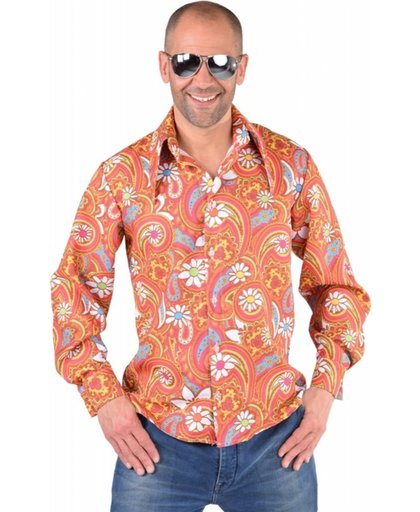 Seventies blouse bruin oranje | Jaren 70 verkleedkleding heren maat XL (58-60)