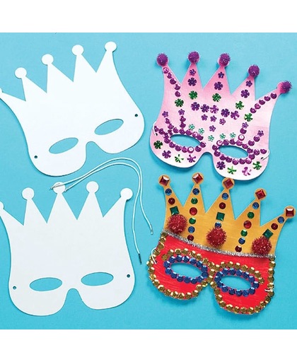 Maak en ontwerp je eigen koning/koningin kroon maskers van karton - creatieve themafeest/theater knutselpakket voor kinderen om in te kleuren en versieren (12 stuks)