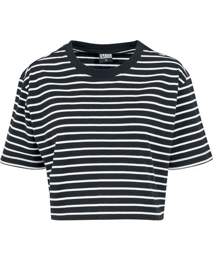 Urban Classics Ladies Short Striped Oversized Tee Girls shirt zwart-wit