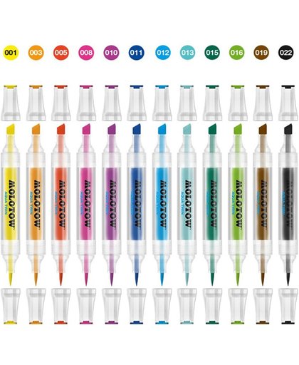 Molotow Aqua Twin Markers, complete kleuren set - 12 kleuren - Aquarel Inkt Markers
