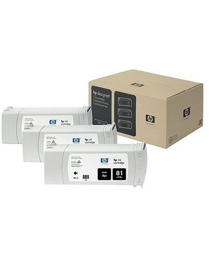 HP 81 zwarte DesignJet kleurstofinktcartridges, 680 ml, 3-pack inktcartridge