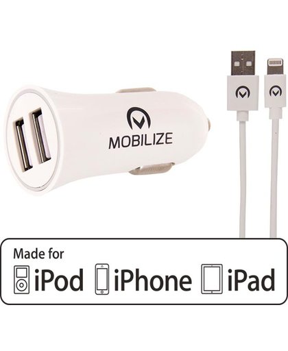 Mobilize Car Charger Dual USB 2.4A + 1m Apple Lightning Cable White