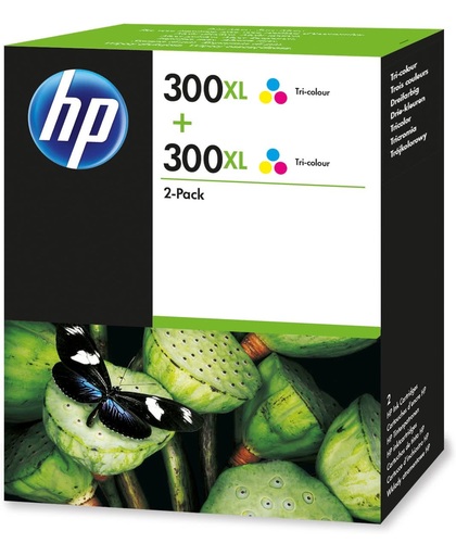 HP 300XL originele high-capacity drie-kleuren inktcartridges, 2-pack inktcartridge