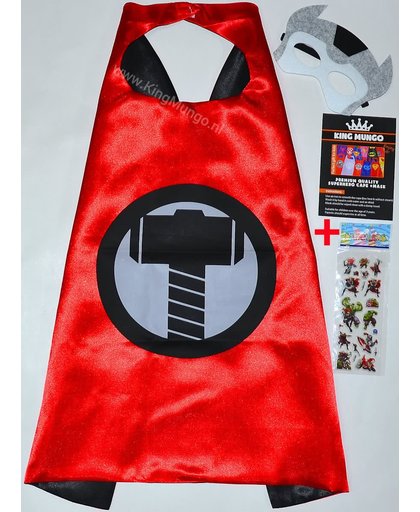 Thor Cape met Masker + stickers - Superhelden Cape Verkleedkleding - Superheroes verkleedkleren kostuum Jongens en Meisjes - King Mungo - KMSC043