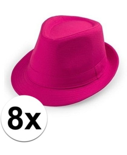 8x Voordelige Toppers roze trilby hoedjes