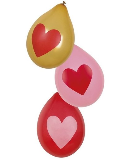 Rood, roze en gouden hartjes ballonnen 6 stuks - ballon