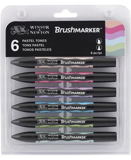 Winsor & Newton Brushmarker set 6 pastel kleuren