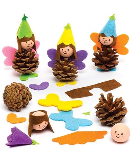 Sets dennenappels in de vorm van een fee die kinderen kunnen maken en neerzetten   Creatieve knutselset voor kinderen (6 stuks per verpakking)