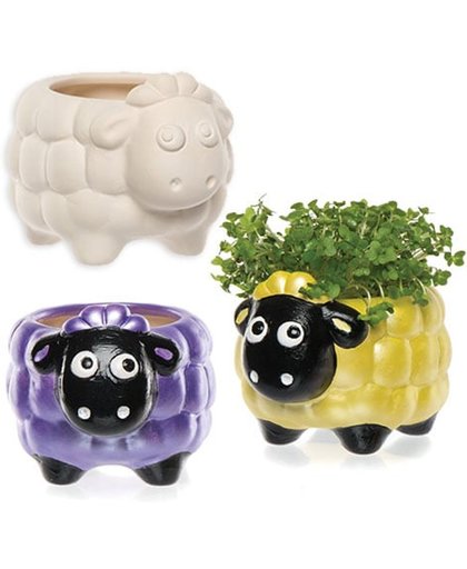 Keramische bloempotten in de vorm van pluizige schapen voor kinderen   Leuke knutsel- en decoratiesets voor jongens en meisjes (2 stuks per verpakking)