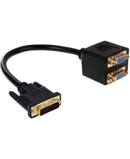 DVI 24+5 Pin mannetje naar 2 VGA vrouwtje Splitter kabel, Kabel lengte: 30cm (zwart)