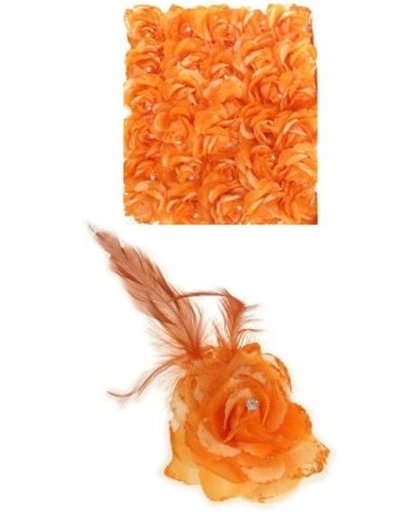 Oranje deco bloem met speld/elastiek - haardecoratie of broche