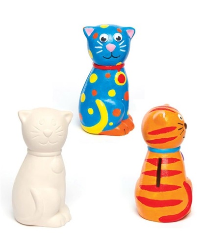 Maak ontwerp je eigen keramische spaarpotten kat - knutselspullen voor kinderen (2 stuks)