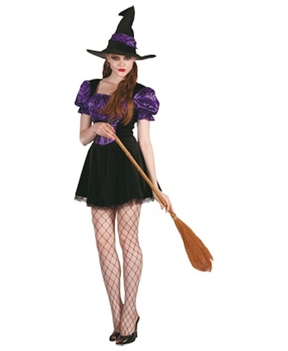 Halloween Paarse heksenjurkje inclusief hoed