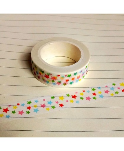 Washi Tape Wit met Gekleurde Sterretjes Sterren Multicolor Masking Tape 10m 15mm