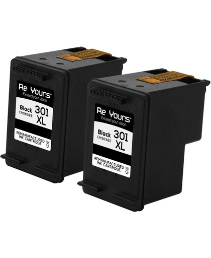 ReYours Remanufactured Inktcartridge compatible HP 301XL - HP 301 XL - CH563EE Zwart 2pack- met chip - inktniveau weergeven