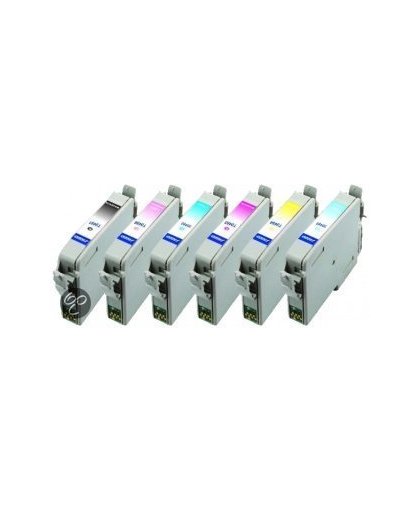 Merkloos - Inktcartridge / Alternatief voor de Epson T0487XL / Zwart / Geel / Licht Cyaan / Licht Magenta / Magenta / Cyaan / Hoge Capaciteit