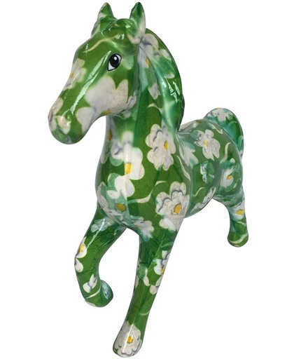 Pomme-pidou spaarpot paardje 'Lucky' M groen met witte bloemetjes