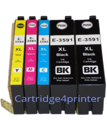 compatibele inkt Epson 2X T3591XLBK + 1X T3592XLCyan + 1X T3593XL Magenta + 1x T3594XL Yellow | (5stuks)
