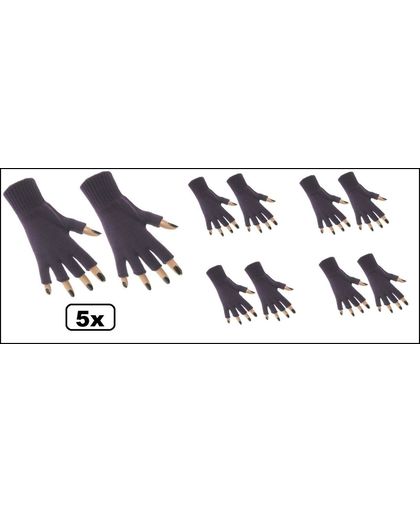5x Paar vingerloze handschoen paars