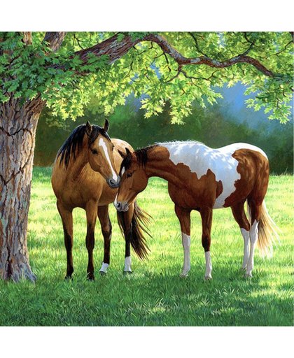 Diamond Painting - Prachtige Paarden staan onder een boom - 30x30 cm - FULL - Volledig