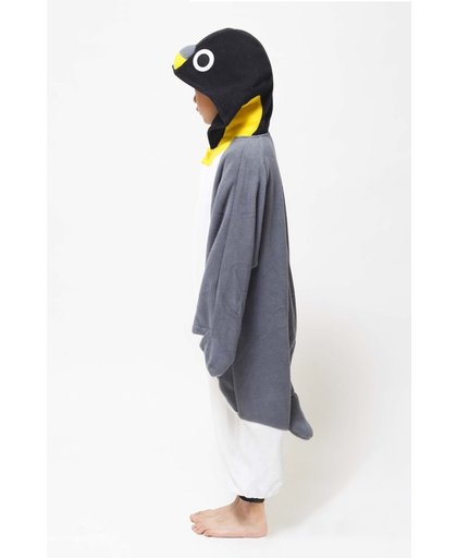 KIMU onesie pinguin kinder pak grijs kostuum - maat 128-134 - pinguinpak jumpsuit pyama