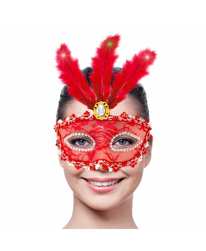 Venetiaans Masker Metallic Rood met LED