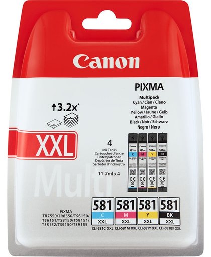 Canon CLI-581XXL - XXL Inktcartridge multipack - Zwart / Cyaan / Magenta / Geel