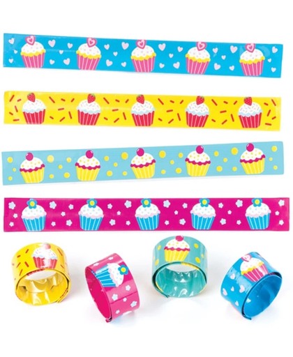 Coole klaparmbanden met cupcakes voor kinderen om te dragen – een leuk cadeautje voor uitdeelzakjes voor kinderen (verpakking van 4)