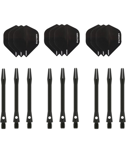 Dragon darts - 3 sets - XS100 Poly - Zwart - Darts flights - plus 3 sets - aluminium - darts shafts - zwart - medium