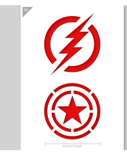 A5 Sjabloon Thor en Captain America Logo’s – Karton Stencil - Diameter Logo’s 8,2cm breed