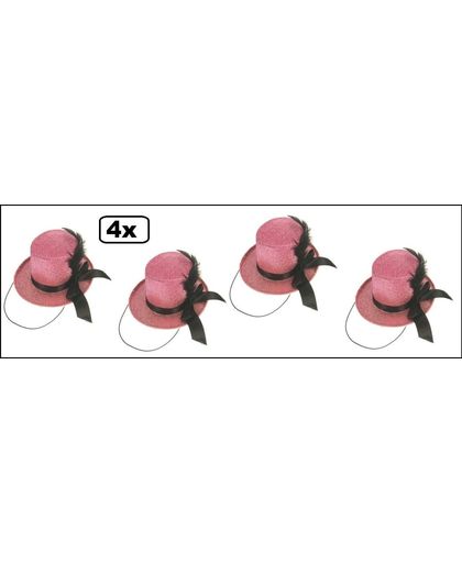 4x Midi hoge hoed glitter + deco pink