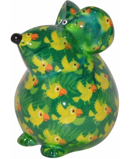 Pomme Pidou spaarpot muis Ini - Uitvoering - Groen met papegaaien