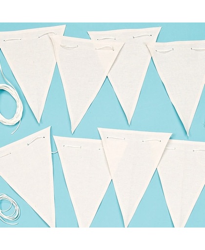 Ontwerp je eigen stoffen vlaggetjes slinger - knutselpakket met huisdecoratie voor kinderen om in te kleuren schilderen en versieren voor feest (16 vlaggetjes en 8 meter koord)