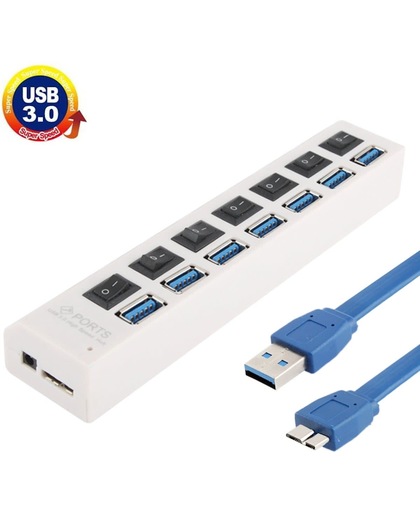 7 Poorts USB 3.0 HUB, Super snel 5Gbps, Plug en Play, ondersteunt 1TB wit