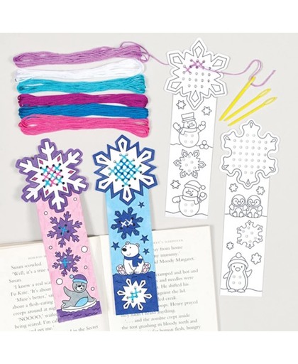 Borduursets met sneeuwvlokafbeelding, die kinderen kunnen maken en inkleuren voor de kerst. Creatieve knutselset voor kinderen en beginners (4 stuks)