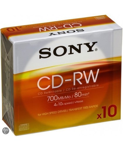 Sony 10 CD-RW 700 MB High-Speed media (4x-10x) CD-RW 700MB