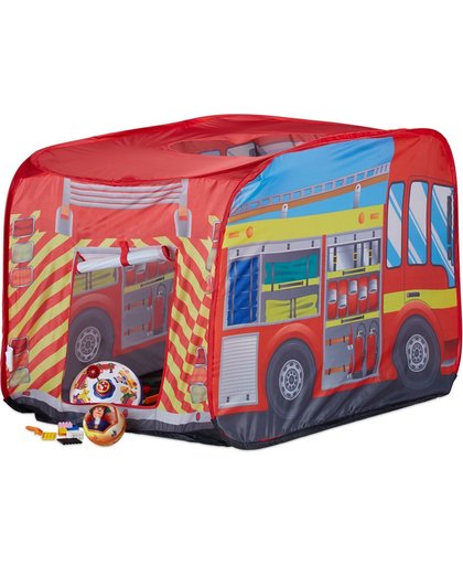 relaxdays speeltent brandweer - pop up kindertent - tent met auto motief - outdoor jongens