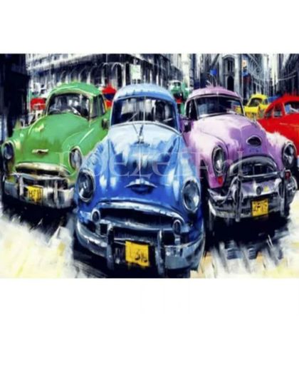 Classic Cars - Diamond Painting 40x50 (Volledige bedekking - Vierkante steentjes)