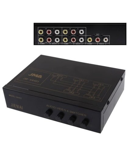 4-Weg Video & Audio AMP Splitter met Switch, 4 Inputs, 1 Output (JM-VA401)