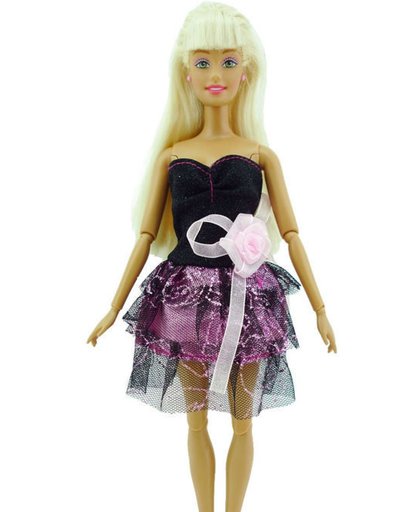 Korte  zwart- paarse jurk voor de Barbie pop NBH®