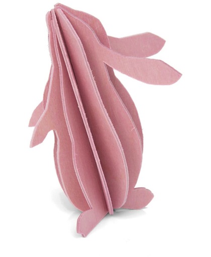 Lovi houten wens-/briefkaart met 3D konijn 6cm - roze