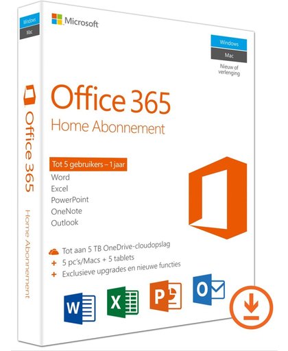 Microsoft Office 365 Home - Nederlands - 1 Jaar Abonnement
